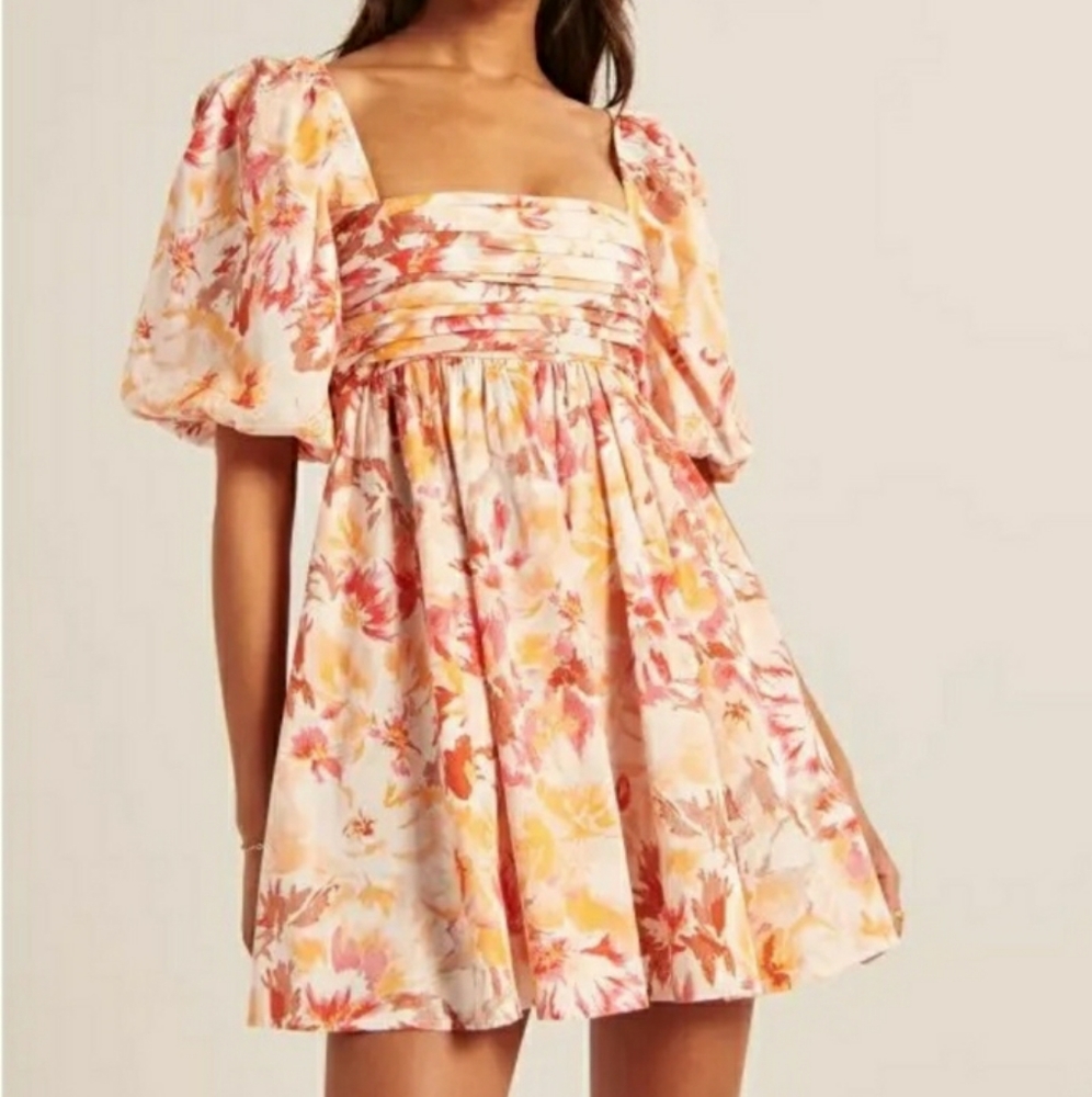 Abercrombie & Fitch Emerson Floral Puff Sleeve Babydoll Mini Dress Sz XL